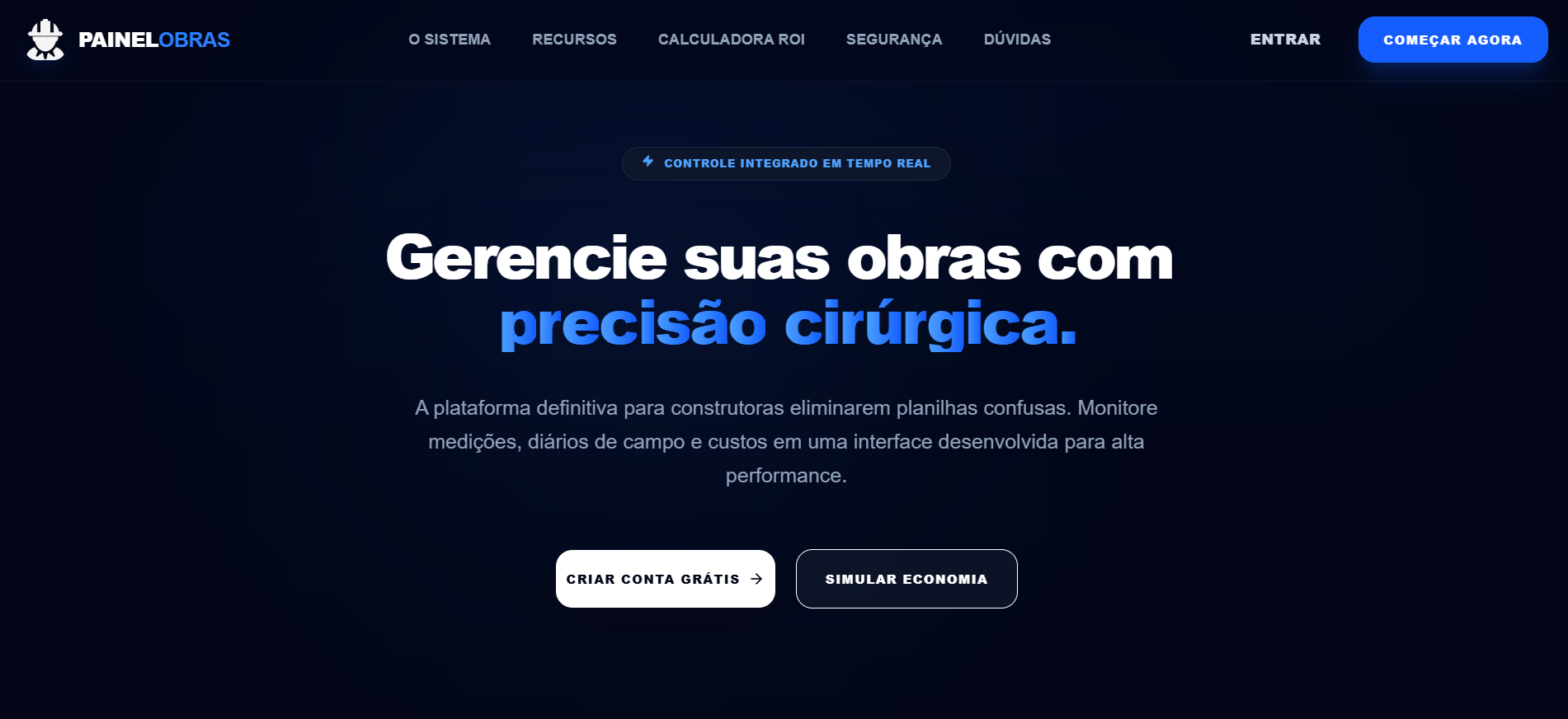 Tela inicial do Painel de Obras, com o resumo de obras e indicadores
